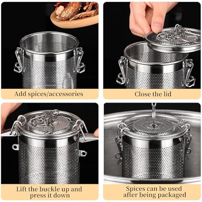 ريحني مصفاة توابل من الفولاذ المقاوم للصدأ للشاي، مصفاة لفصل توابل الحساء، كرة أعشاب شبكية فائقة الدقة مع سلسلة لتحضير أوراق الشاي والتوابل البحرية - Image 4